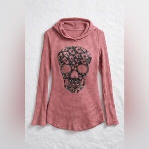 Be Vocal Pink Rhinestone Leopard Skull Hooded Top – Size L